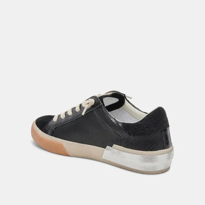 Dolce Vita Zina Wide Sneakers Onyx Embossed Leather Women Sneakers