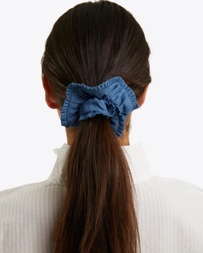 Draper James Hats and Hair Women Chambray Ruffle Scrunchie