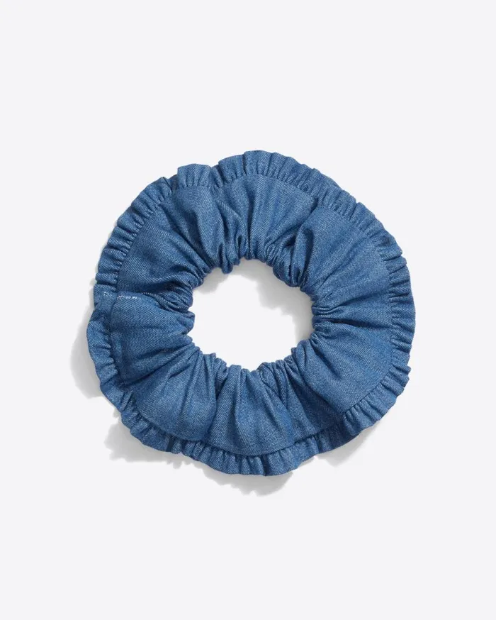 Draper James Hats and Hair Women Chambray Ruffle Scrunchie
