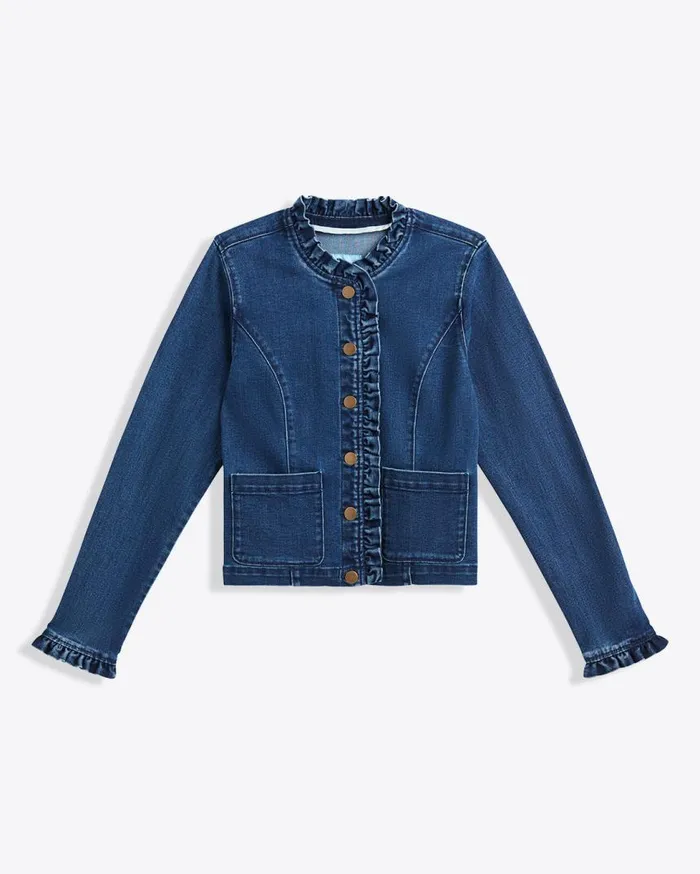 Draper James Jackets and Outerwear Women Ruffle Denim Jacket In Dark Wash