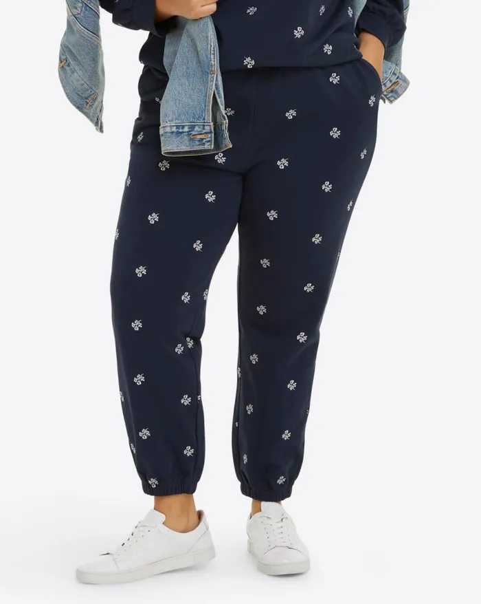 Draper James Lounge and Pajamas Women Bobbie Sweatpants In Navy Embroidered Viola Draper James Lounge and Pajamas Women Bobbie Sweatpants In Navy Embroidered Viola