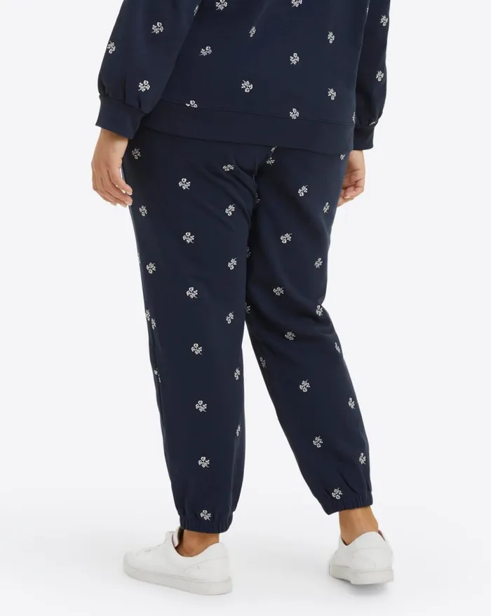 Draper James Lounge and Pajamas Women Bobbie Sweatpants In Navy Embroidered Viola
