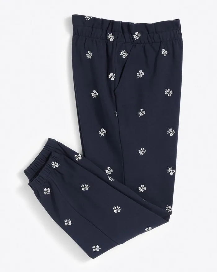 Draper James Lounge and Pajamas Women Bobbie Sweatpants In Navy Embroidered Viola