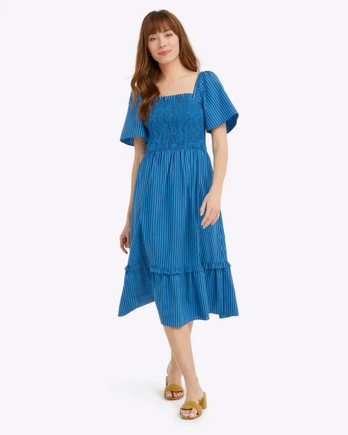 Draper James Midi and Maxi Women Deana Smocked Dress In Canopy Stripe