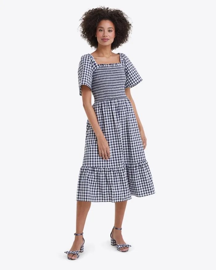 Draper James Midi and Maxi Women Deana Smocked Dress In Navy Gingham