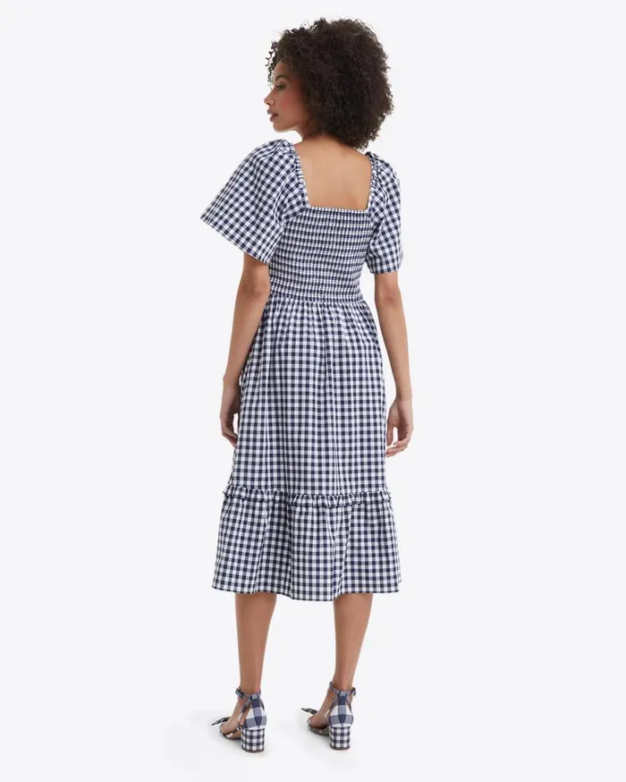 Draper James Midi and Maxi Women Deana Smocked Dress In Navy Gingham