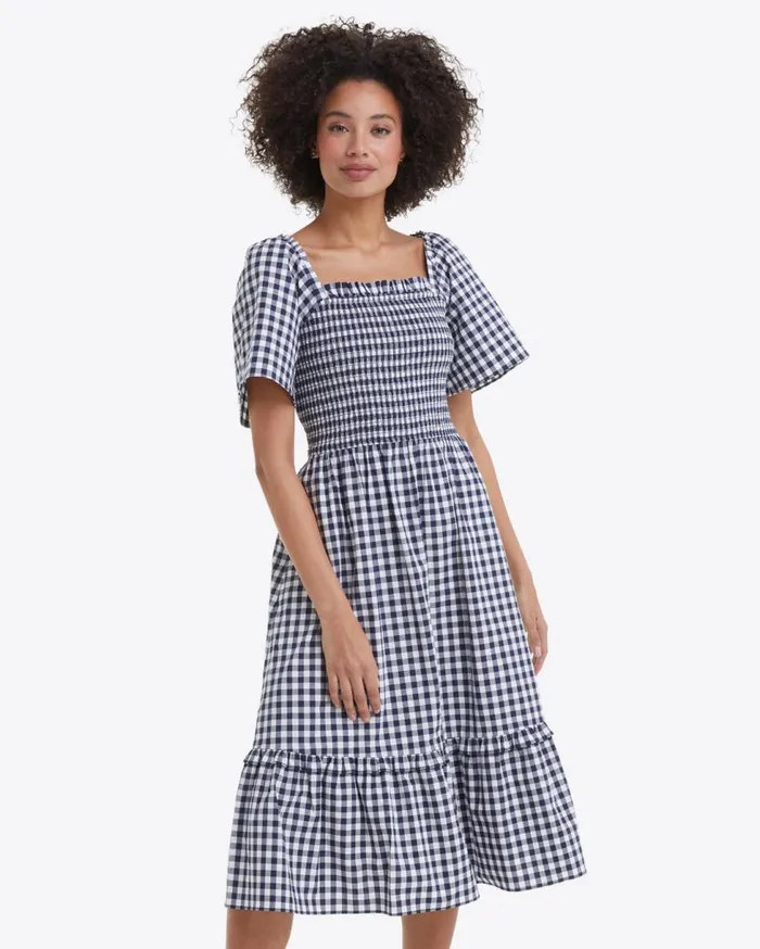 Draper James Midi and Maxi Women Deana Smocked Dress In Navy Gingham