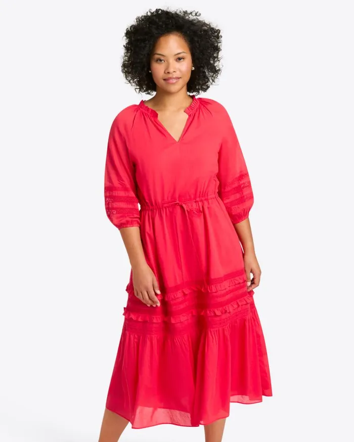 Draper James Midi and Maxi Women Martina Midi Dress In Embroidered Stripe