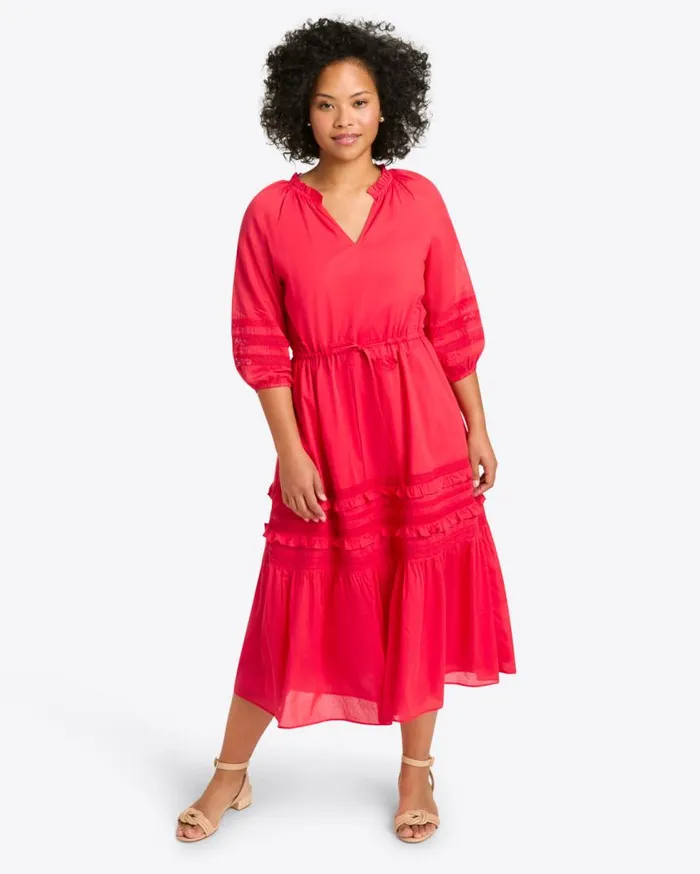 Draper James Midi and Maxi Women Martina Midi Dress In Embroidered Stripe