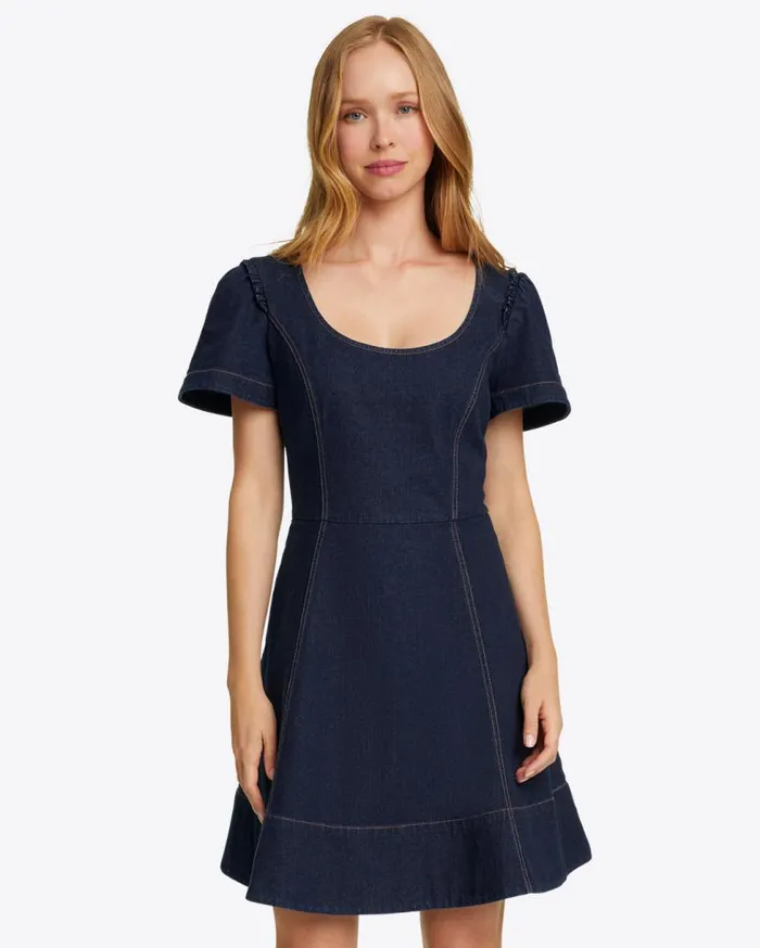 Draper James Mini Women Faith Love Circle Mini Dress In Dark Wash