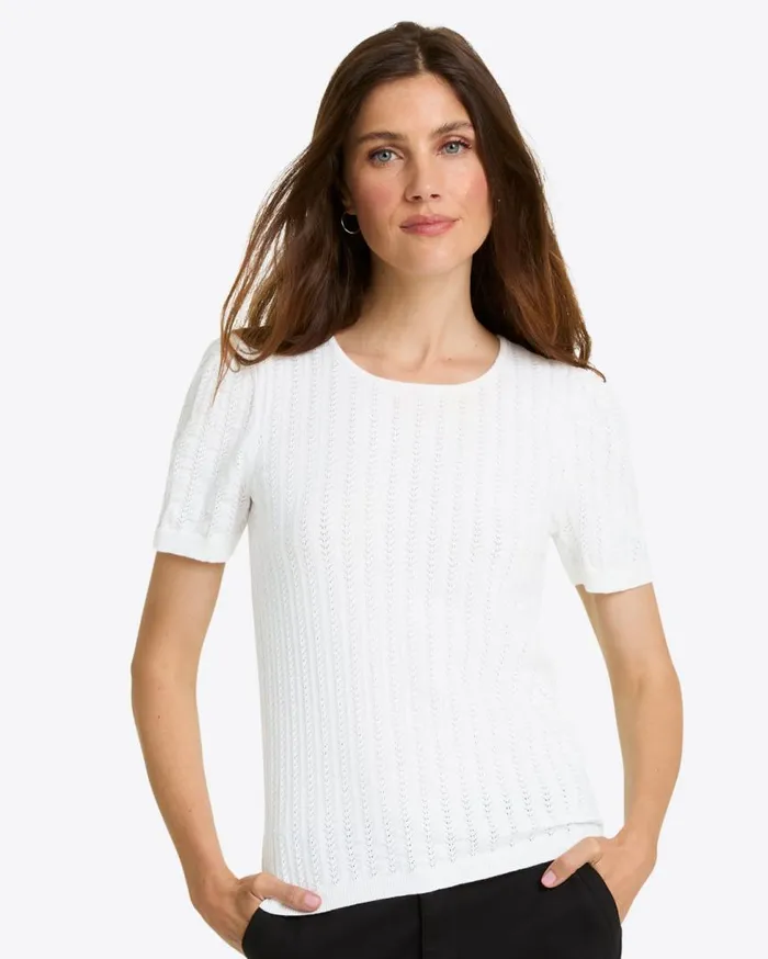 Draper James Sweaters Women Short Sleeve Sweater In White Pointelle