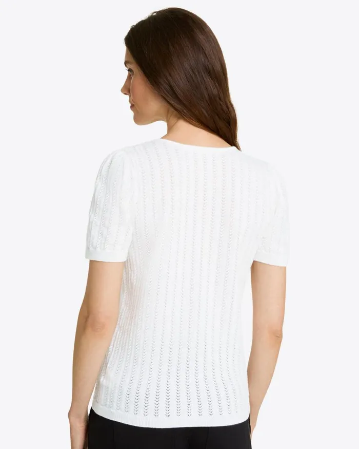 Draper James Sweaters Women Short Sleeve Sweater In White Pointelle