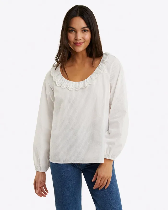 Draper James Tops Women Reyna LongSleeve Top In Textured Shirting Stripe