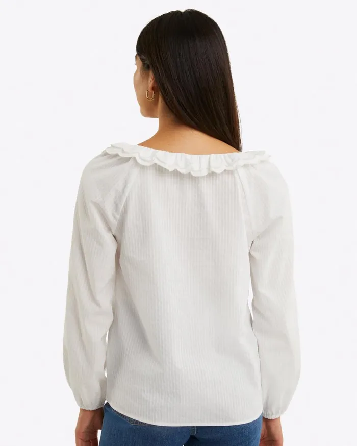 Draper James Tops Women Reyna LongSleeve Top In Textured Shirting Stripe