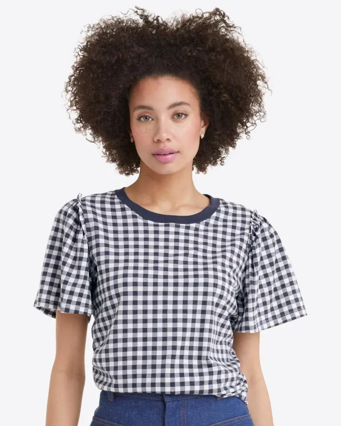 Draper James Tops Women Short Sleeve Easy Knit Top In Gingham