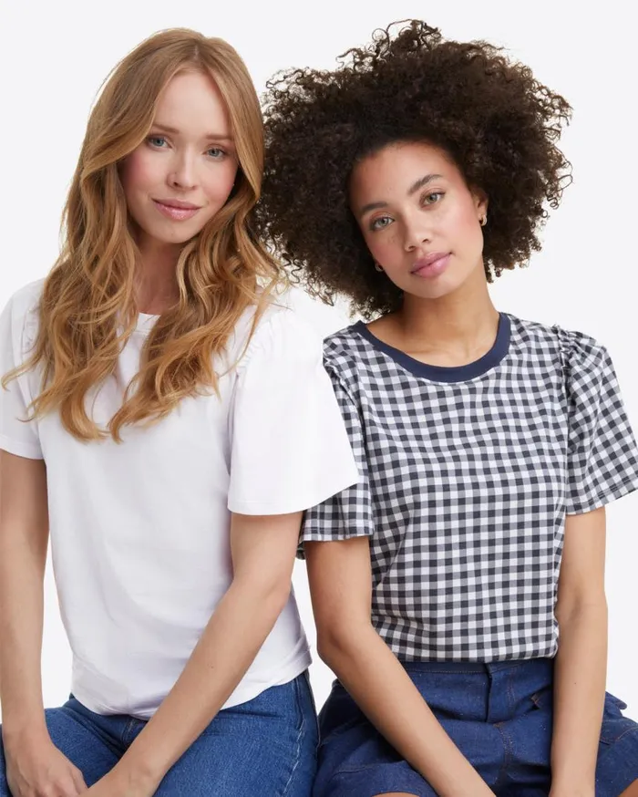 Draper James Tops Women Short Sleeve Easy Knit Top In Gingham