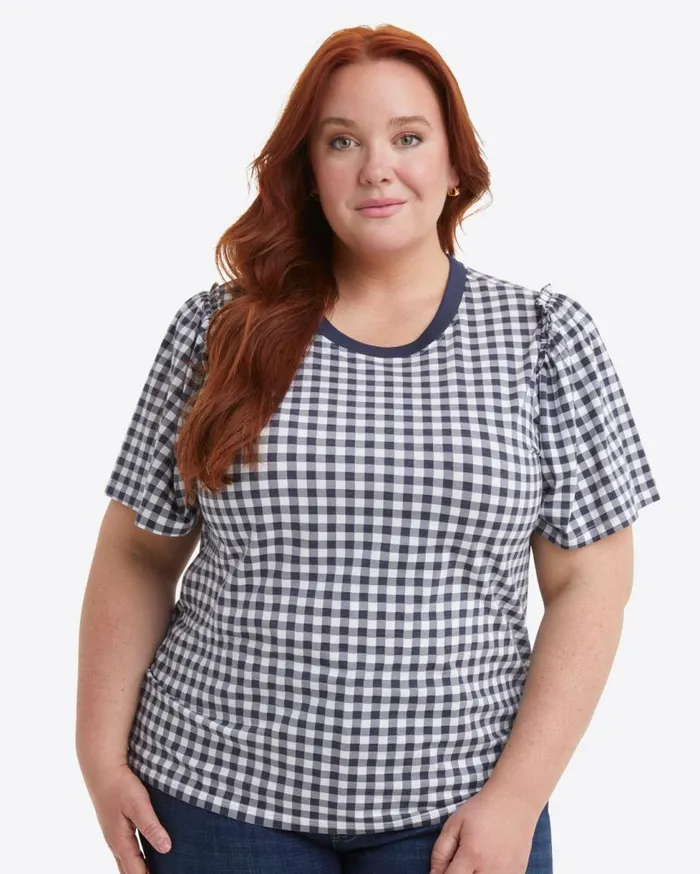 Draper James Tops Women Short Sleeve Easy Knit Top In Gingham