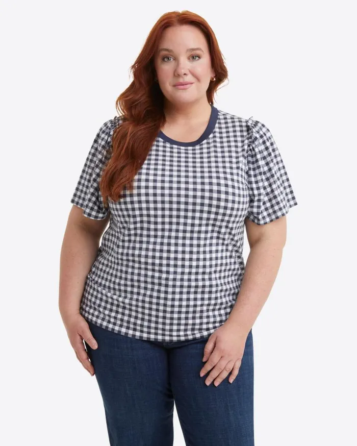 Draper James Tops Women Short Sleeve Easy Knit Top In Gingham