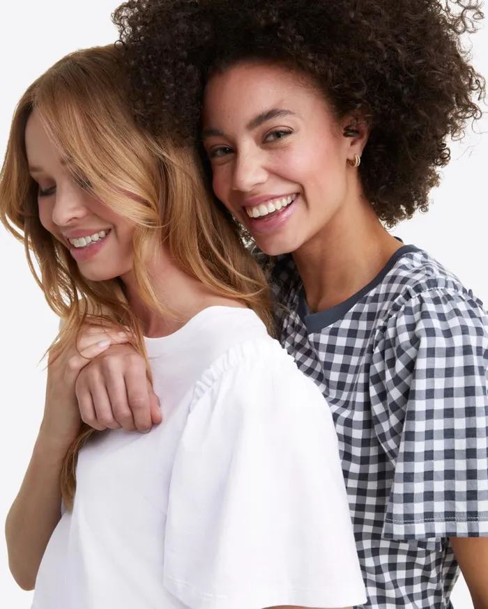 Draper James Tops Women Short Sleeve Easy Knit Top In Gingham