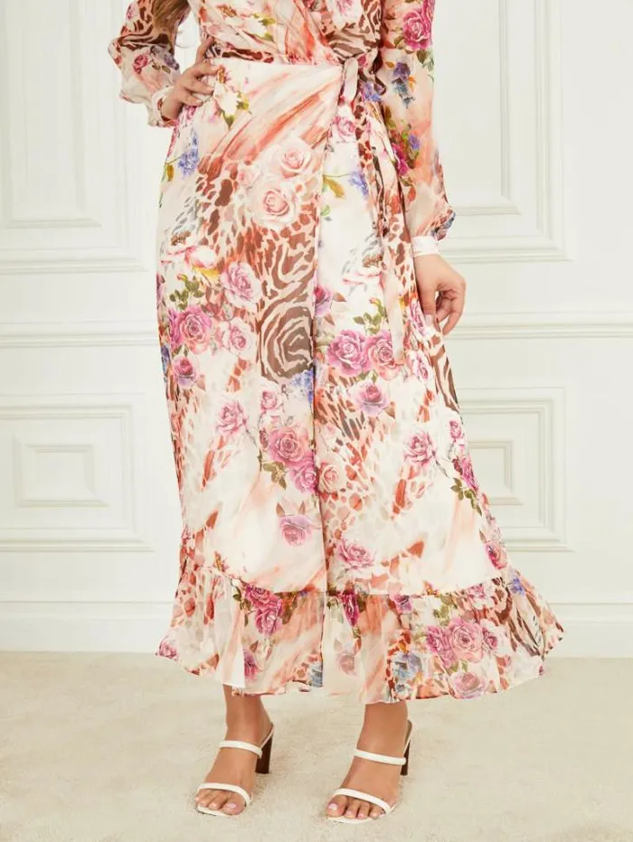 Dresses Women Marciano Rose Silk Wrap Dress Rose Shadow Print Dresses Women Marciano Rose Silk Wrap Dress Rose Shadow Print