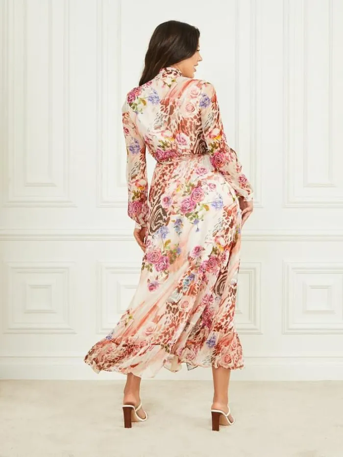 Dresses Women Marciano Rose Silk Wrap Dress Rose Shadow Print Dresses Women Marciano Rose Silk Wrap Dress Rose Shadow Print