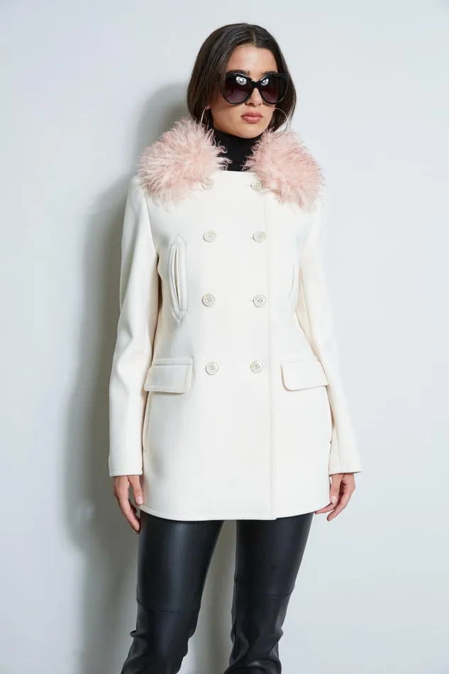 Elie Tahari Coats Faux Fur Collar Peacoat Latte 8211 Women