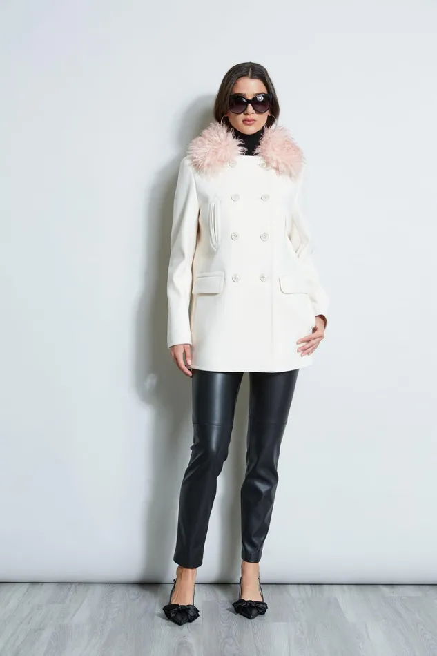 Elie Tahari Coats Faux Fur Collar Peacoat Latte 8211 Women