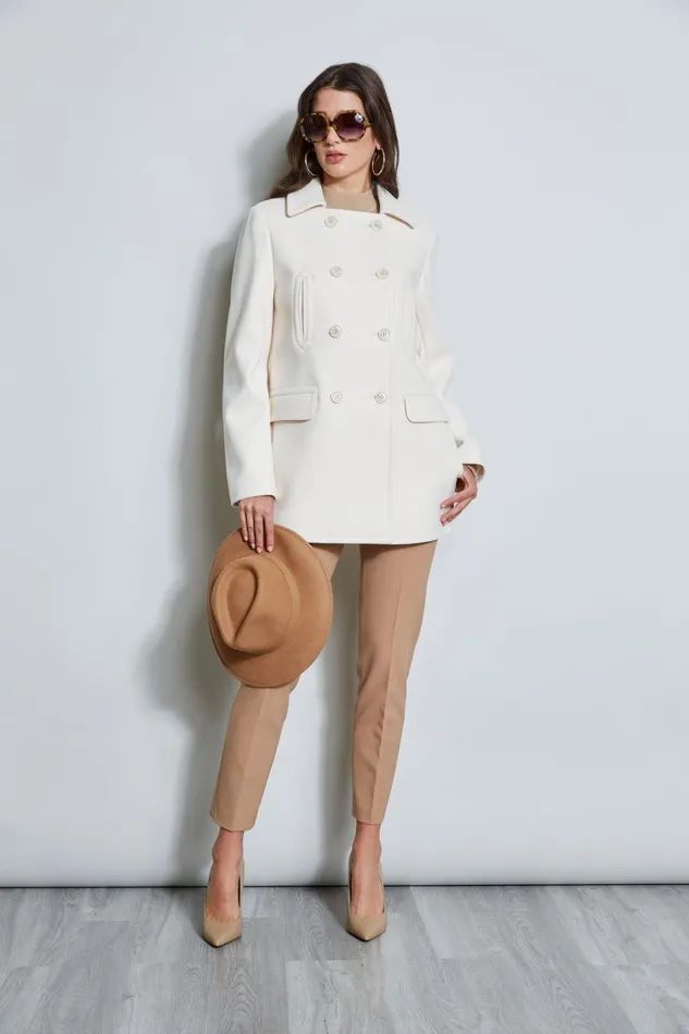 Elie Tahari Coats Faux Fur Collar Peacoat Latte 8211 Women