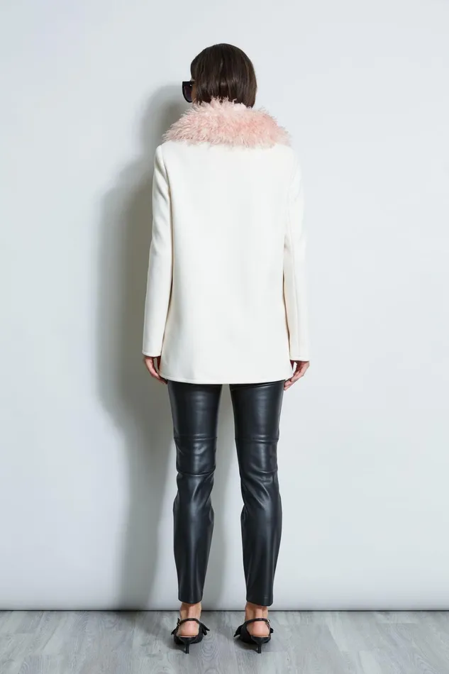 Elie Tahari Coats Faux Fur Collar Peacoat Latte 8211 Women