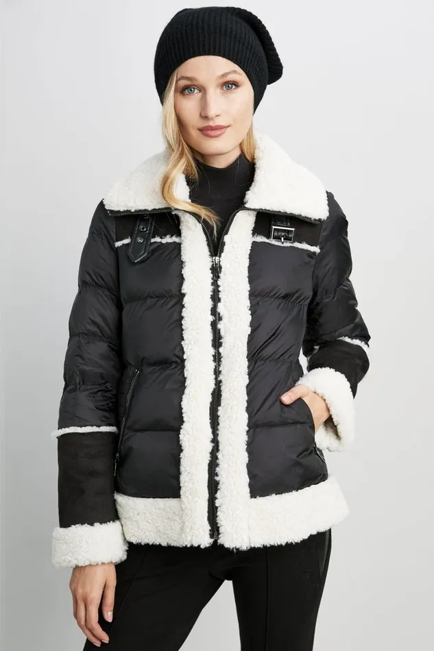 Elie Tahari Coats Tahari Faux Shearling Puffer Coat Black 8211 Women