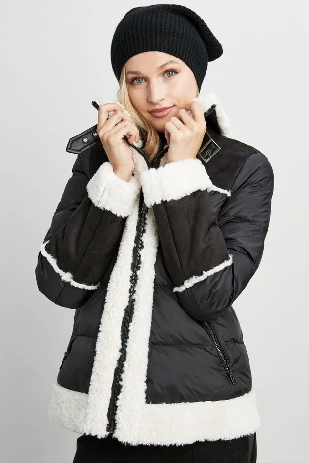 Elie Tahari Coats Tahari Faux Shearling Puffer Coat Black 8211 Women