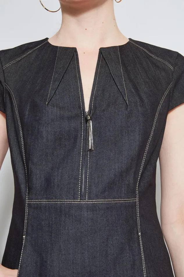 Elie Tahari Dresses and Jumpsuits Denim Fit and Flare Zip Dress Black 8211 Women
