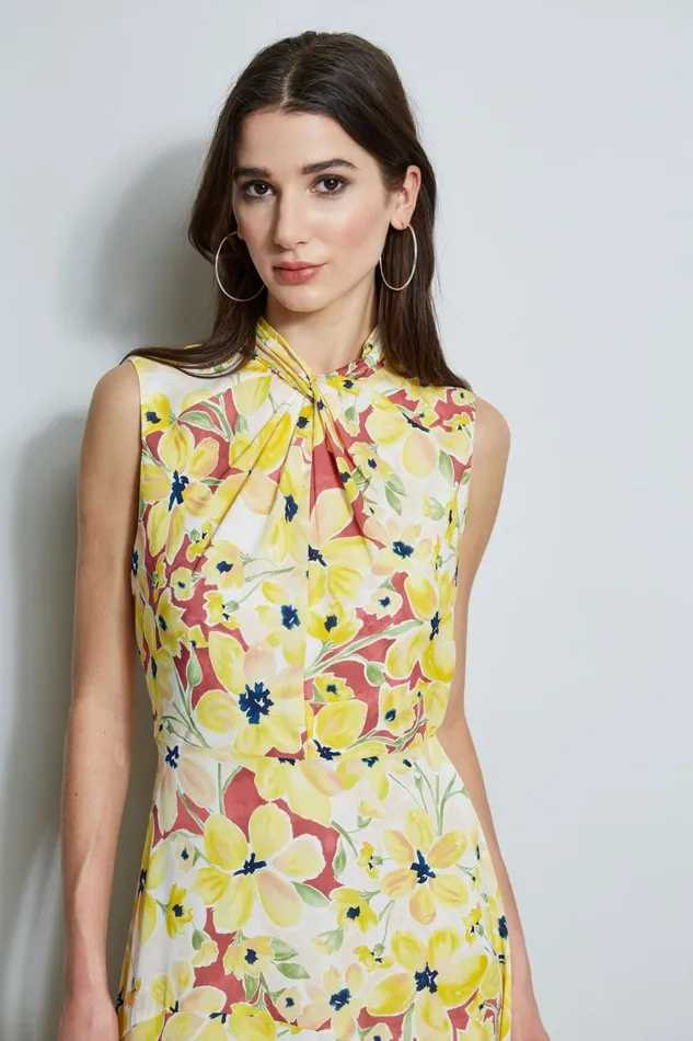 Elie Tahari Dresses and Jumpsuits Floral Silk Twist Neck Dress Watercolor Blooms 8211 Women