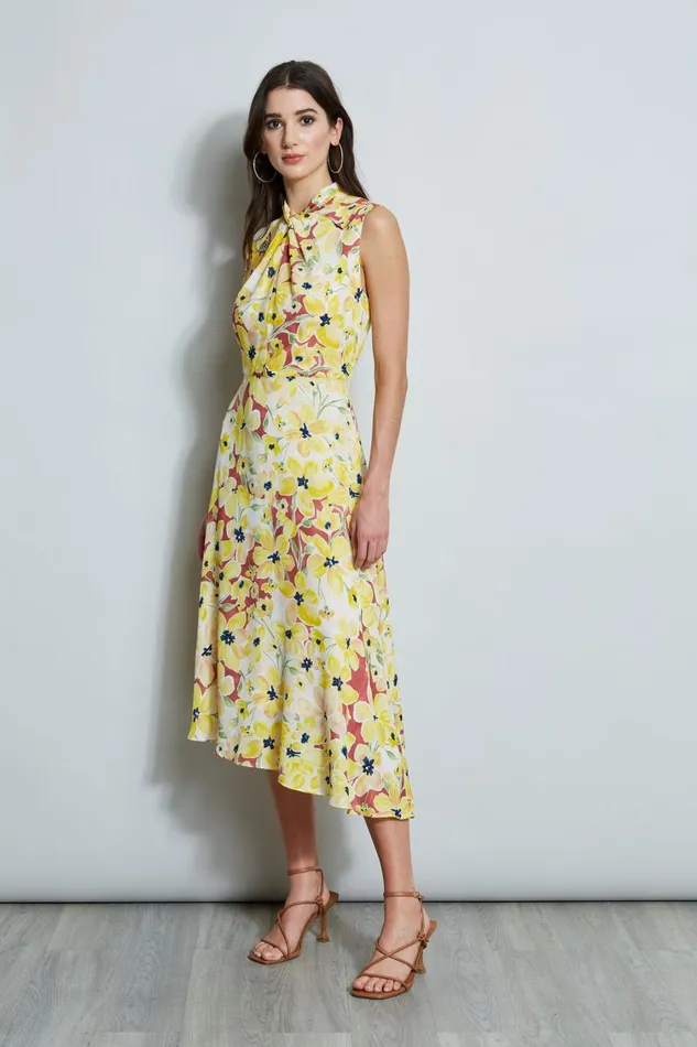 Elie Tahari Dresses and Jumpsuits Floral Silk Twist Neck Dress Watercolor Blooms 8211 Women
