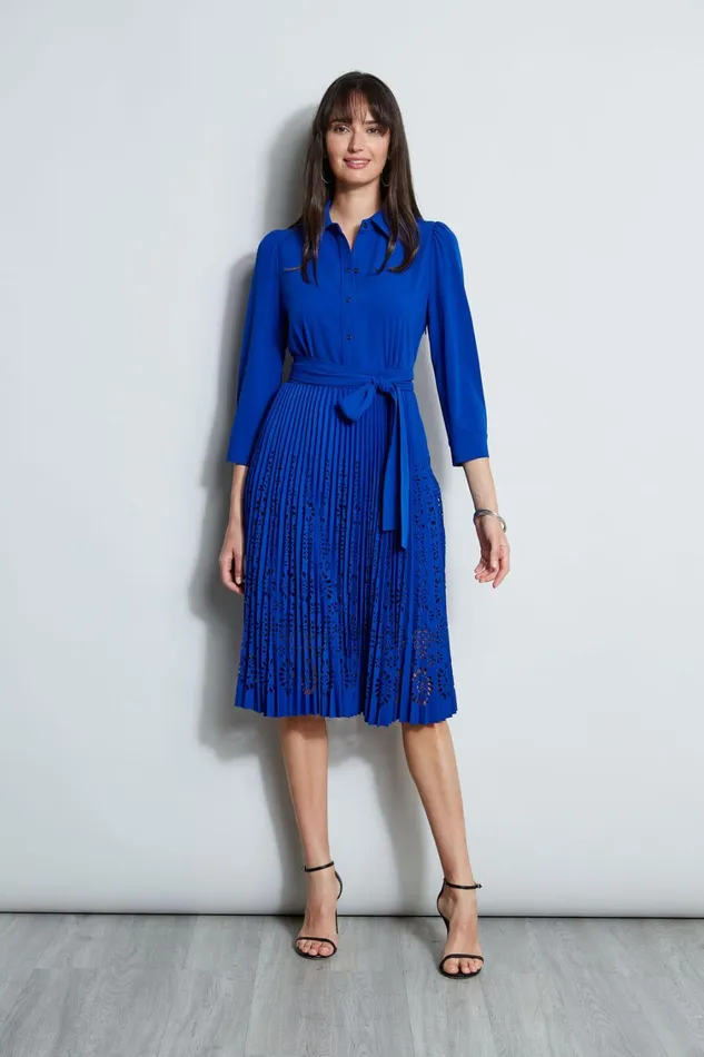 Elie Tahari Dresses and Jumpsuits Pleated Laser Cut Dress Klein Blue 8211 Women