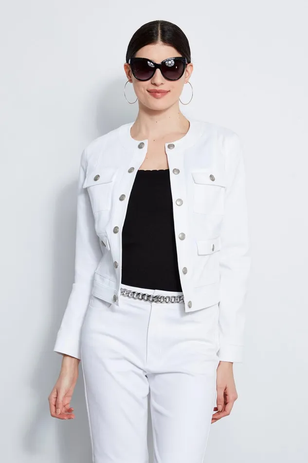 Elie Tahari Jackets and Blazers Crest Button Denim Jacket White 8211 Women