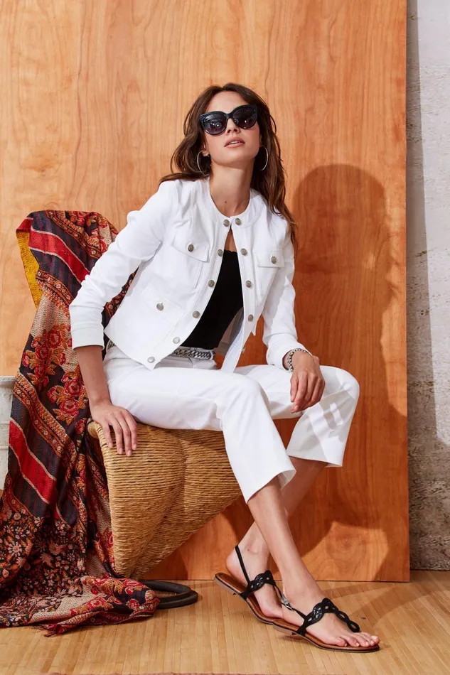 Elie Tahari Jackets and Blazers Crest Button Denim Jacket White 8211 Women