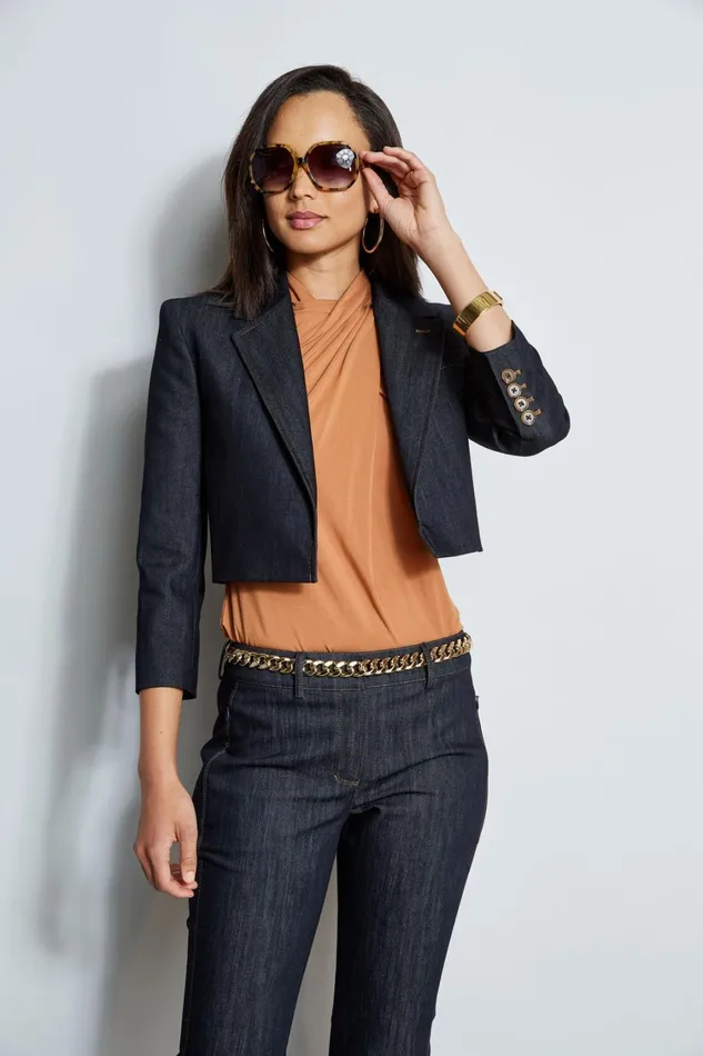 Elie Tahari Jackets and Blazers Cropped Denim Jacket Indigo 8211 Women