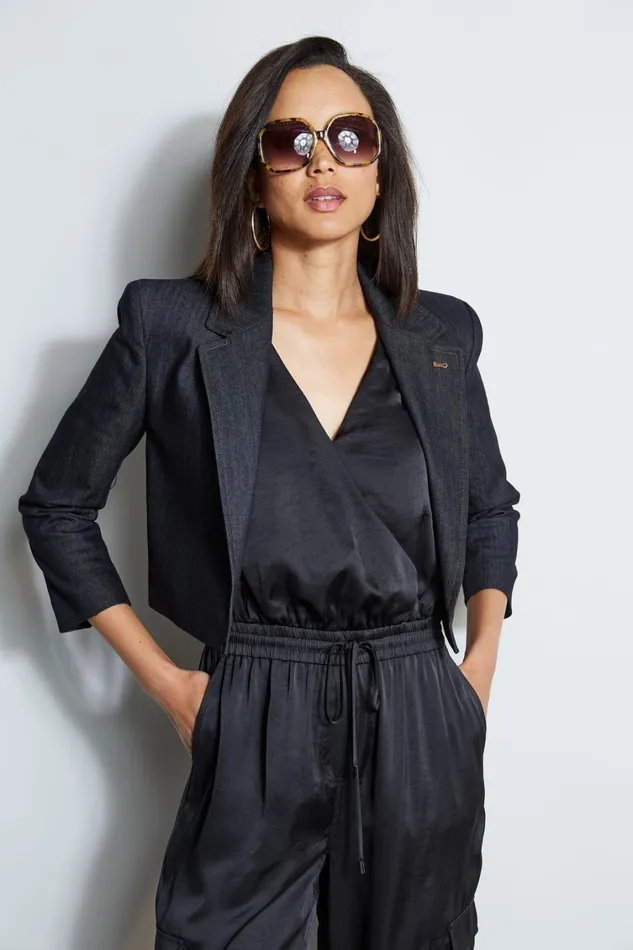 Elie Tahari Jackets and Blazers Cropped Denim Jacket Indigo 8211 Women