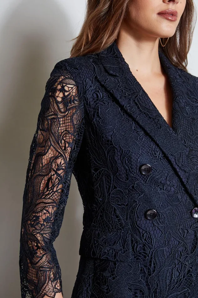 Elie Tahari Jackets and Blazers Double Breasted Lace Blazer Stargazer 8211 Women