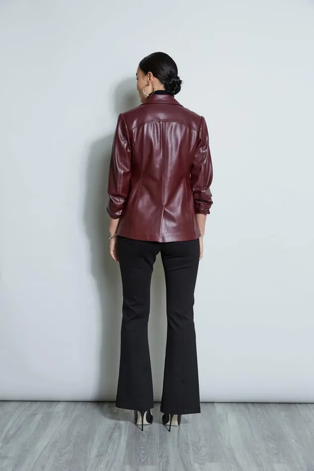 Elie Tahari Jackets and Blazers Vegan Leather Ruched Sleeve Blazer Black Cherry 8211 Women