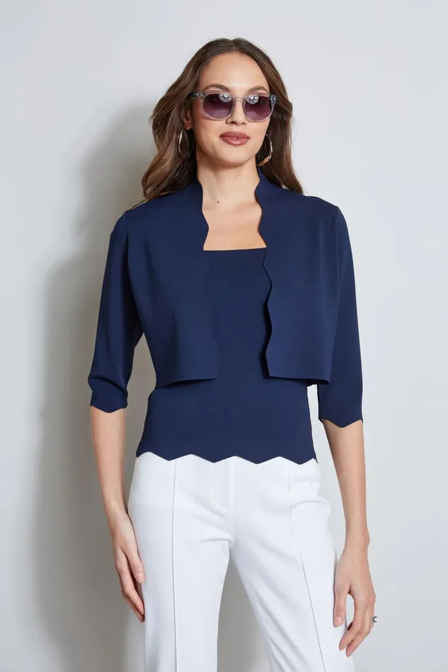 Elie Tahari Knits and Sweaters Scallop Cardigan Stargazer 8211 Women