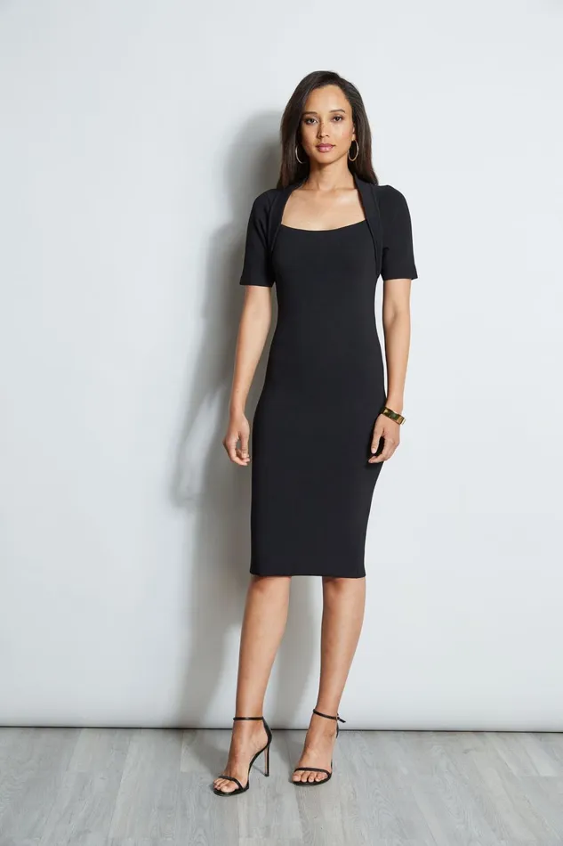 Elie Tahari Midi Dresses Contour Sweater Dress Black 8211 Women