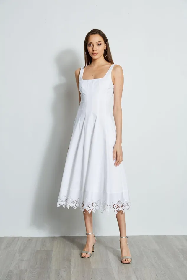 Elie Tahari Midi Dresses Cotton Poplin Square Neck Dress White 8211 Women