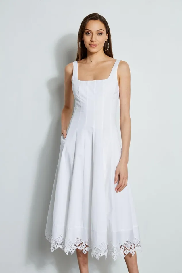 Elie Tahari Midi Dresses Cotton Poplin Square Neck Dress White 8211 Women