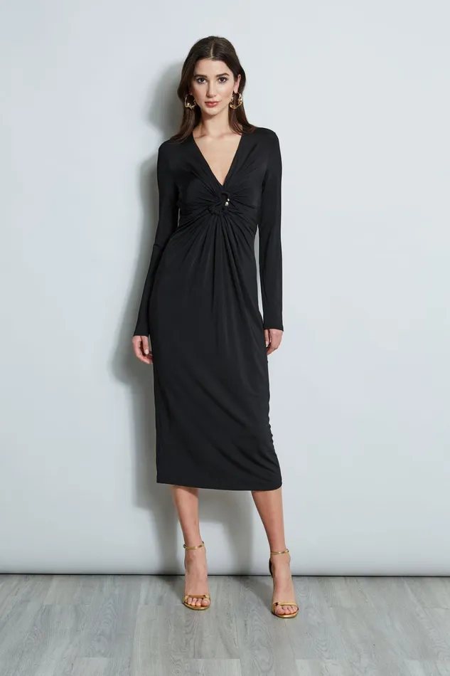 Elie Tahari Midi Dresses Matte Jersey Twist Detail Dress Noir 8211 Women