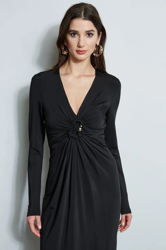 Elie Tahari Midi Dresses Matte Jersey Twist Detail Dress Noir 8211 Women