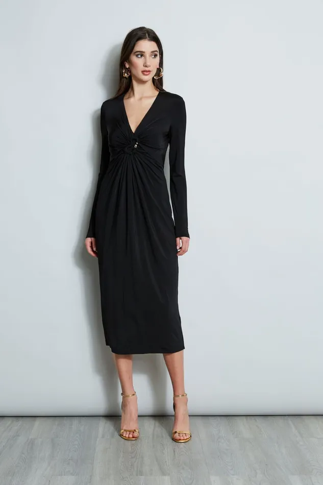 Elie Tahari Midi Dresses Matte Jersey Twist Detail Dress Noir 8211 Women