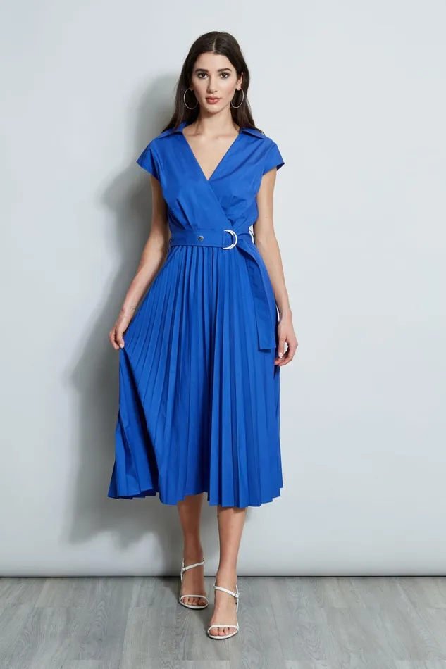 Elie Tahari Midi Dresses Mock Wrap Pleated Shirt Dress Sailor 8211 Women
