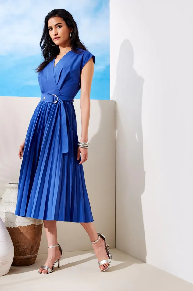 Elie Tahari Midi Dresses Mock Wrap Pleated Shirt Dress Sailor 8211 Women